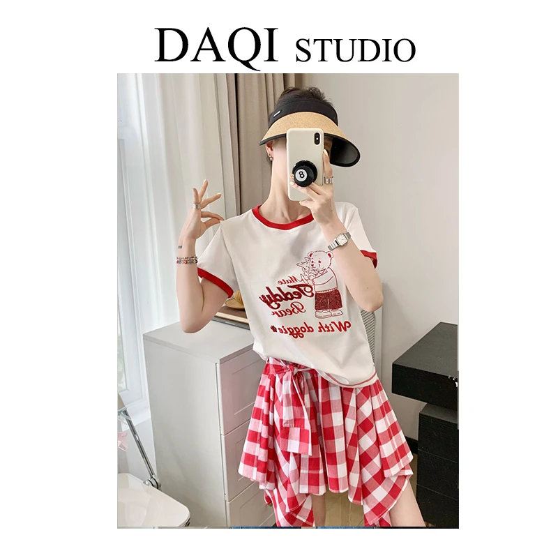 大七穿搭-（宠爱）韩国单小熊狗狗亮片字母撞色短袖G69-S8288