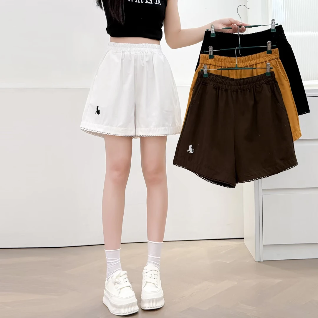 高腰短裤女胖妹夏季韩版高腰短裤韩版阔腿嘻哈风港风