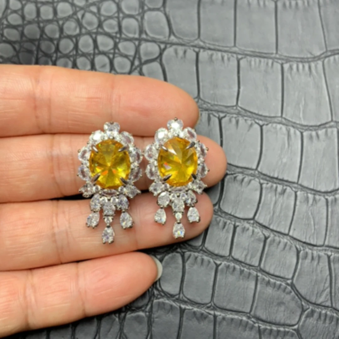 铜合金合成锆石耳饰 轻奢百搭复古冰花切耳钉彩色饰品精致气质53