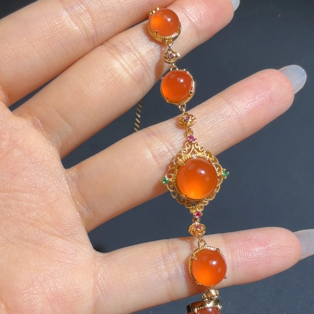 手链银S925镀金镶嵌南红玛瑙