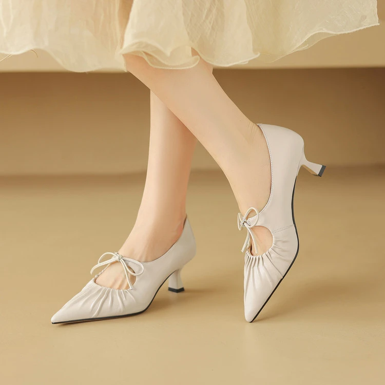 5.7cm细跟尖头单鞋浅口薄款夏季中跟时尚凉鞋气质方头女鞋跟鞋