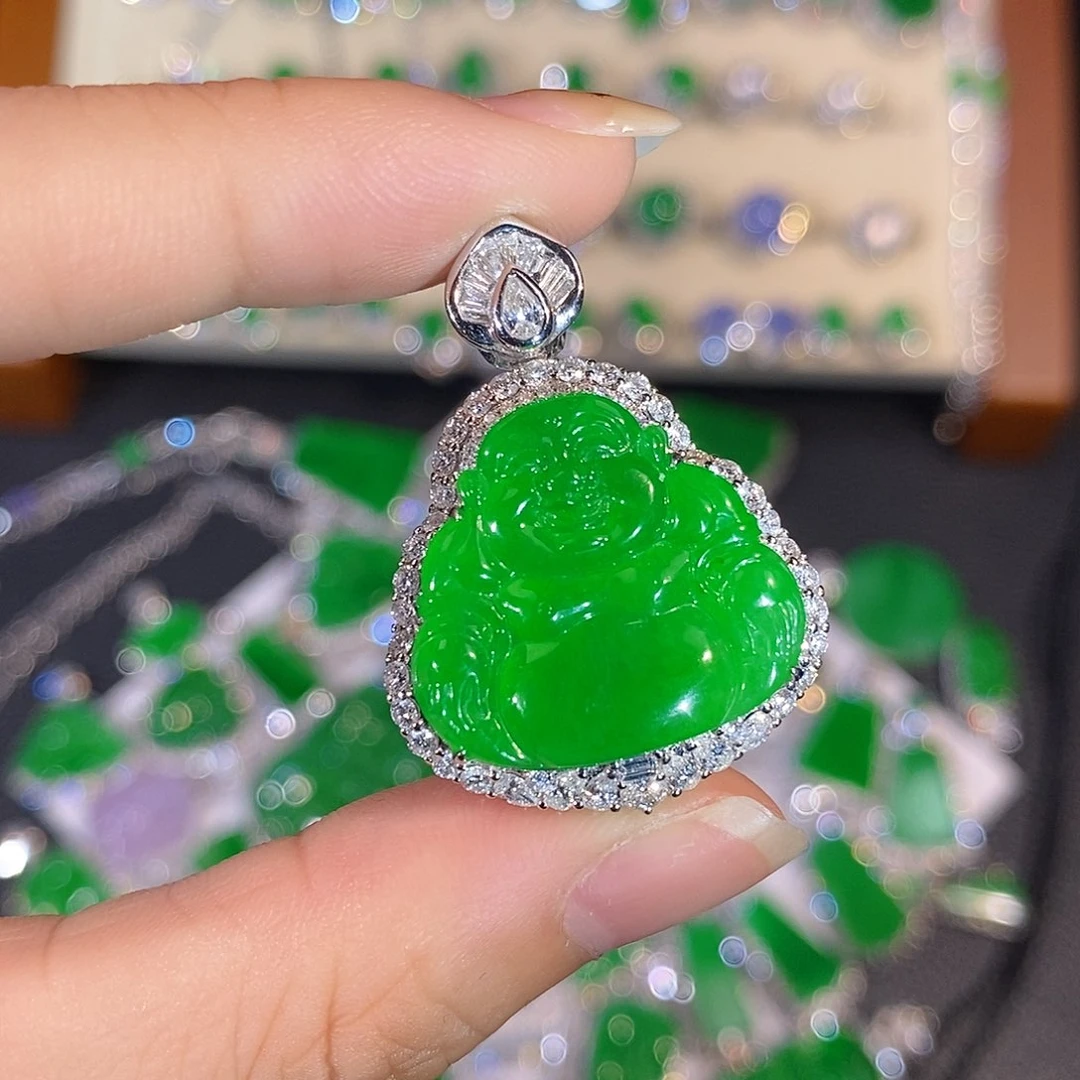 翡翠18K金镶嵌吊坠(不含链)