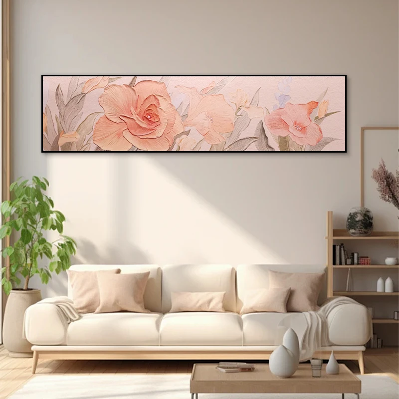 清新装饰画北欧小清新花卉奶油风床头卧室背景墙玫瑰花40150