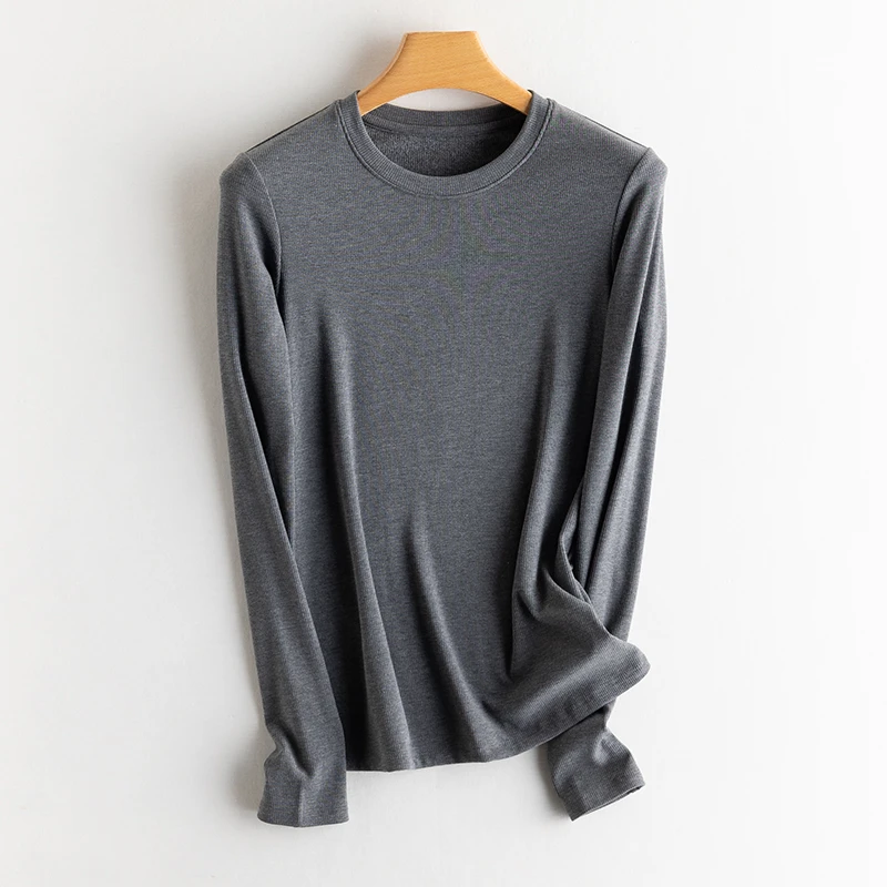 SJR2088新款纯色保暖发热加绒内搭打底衫女秋冬圆领打底衫