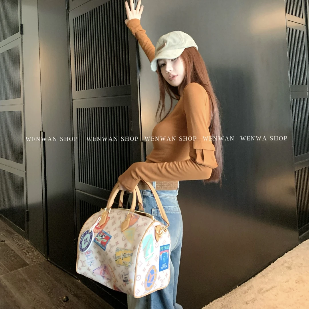 【尽显身材】2色!袖子口袋设计修身显瘦打底衫