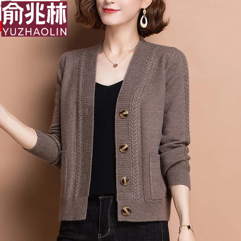 毛衣外套羊毛开衫女秋季针织衫中年妈妈2023年加厚宽松上衣