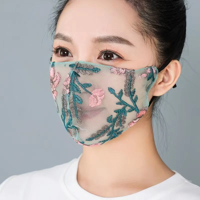 国潮风刺绣口罩防晒夏季薄款显脸小遮阳双层透气网纱亲肤面罩