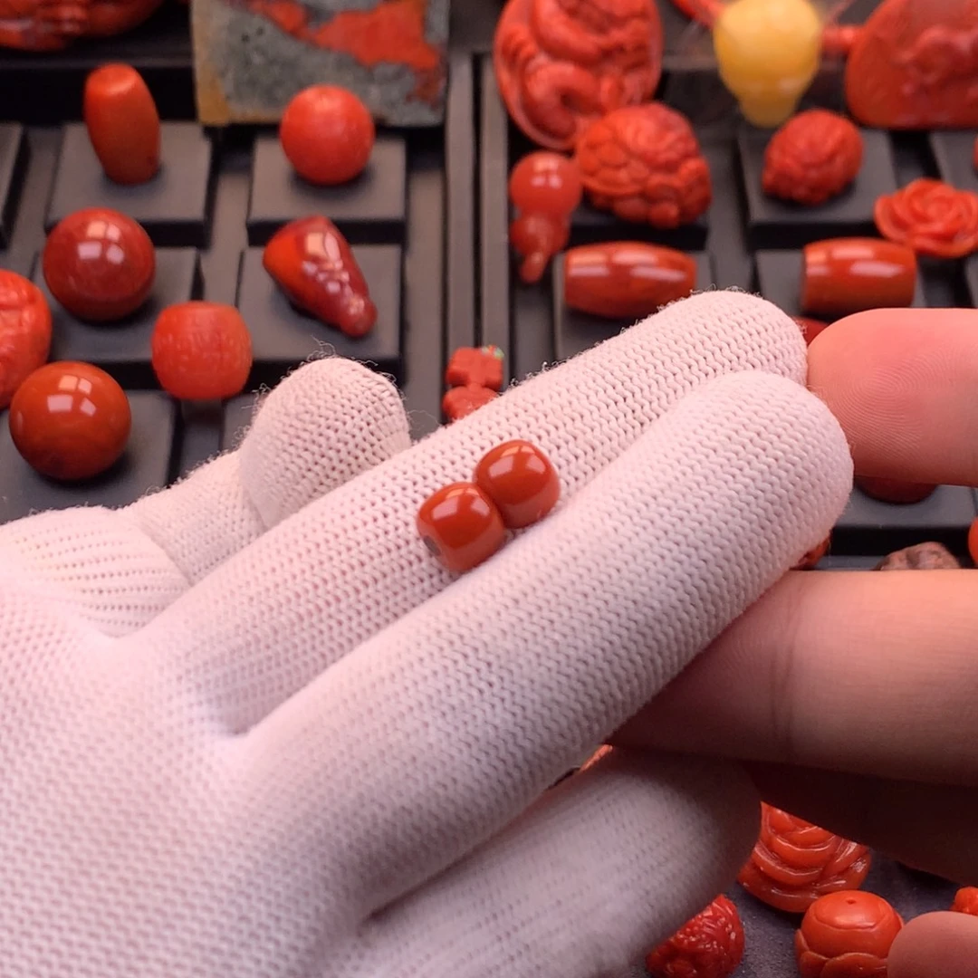 南红玛瑙未镶嵌【传仁】川料原矿火焰纹老型对珠8.5mm