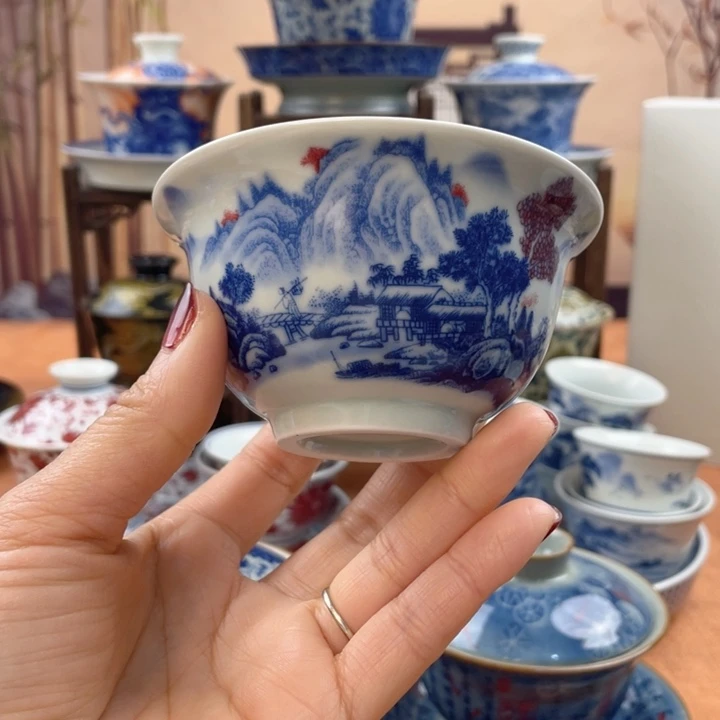 陶摆件富春山居图压手杯