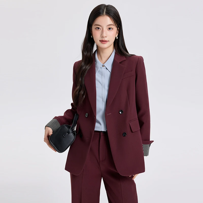 双排扣西装长袖上衣女士休闲显高西装套装时尚职业工作服1826