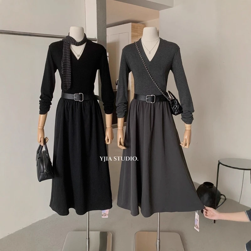 Y.JIA 伊嘉秋季新款气质复古设计感收腰显瘦领连衣裙女(配腰带)