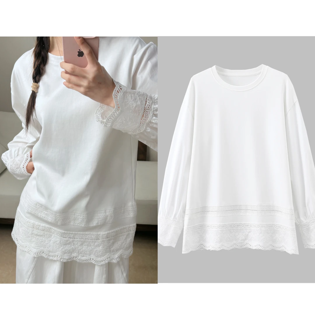 春季穿搭~新中式叠穿｜女款温柔蕾丝花边打底衫 款号92535