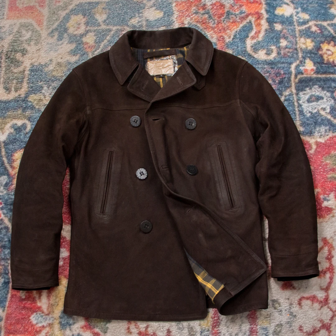 A版（1米8以下拍）新工艺油绒山羊棕色740秋冬皮衣双排扣男皮衣真皮