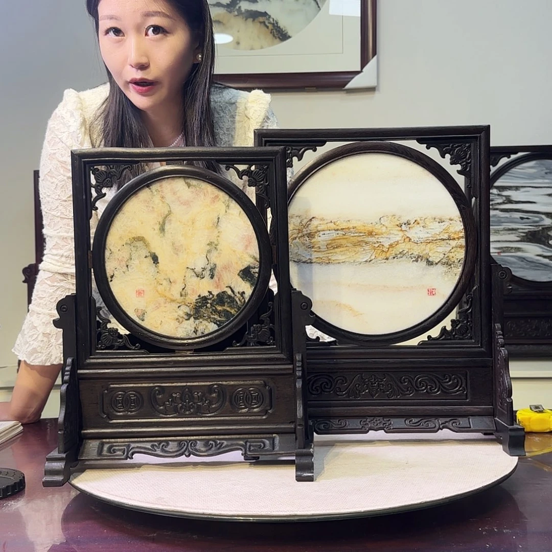 用***2石材天然大理石画屏风摆件