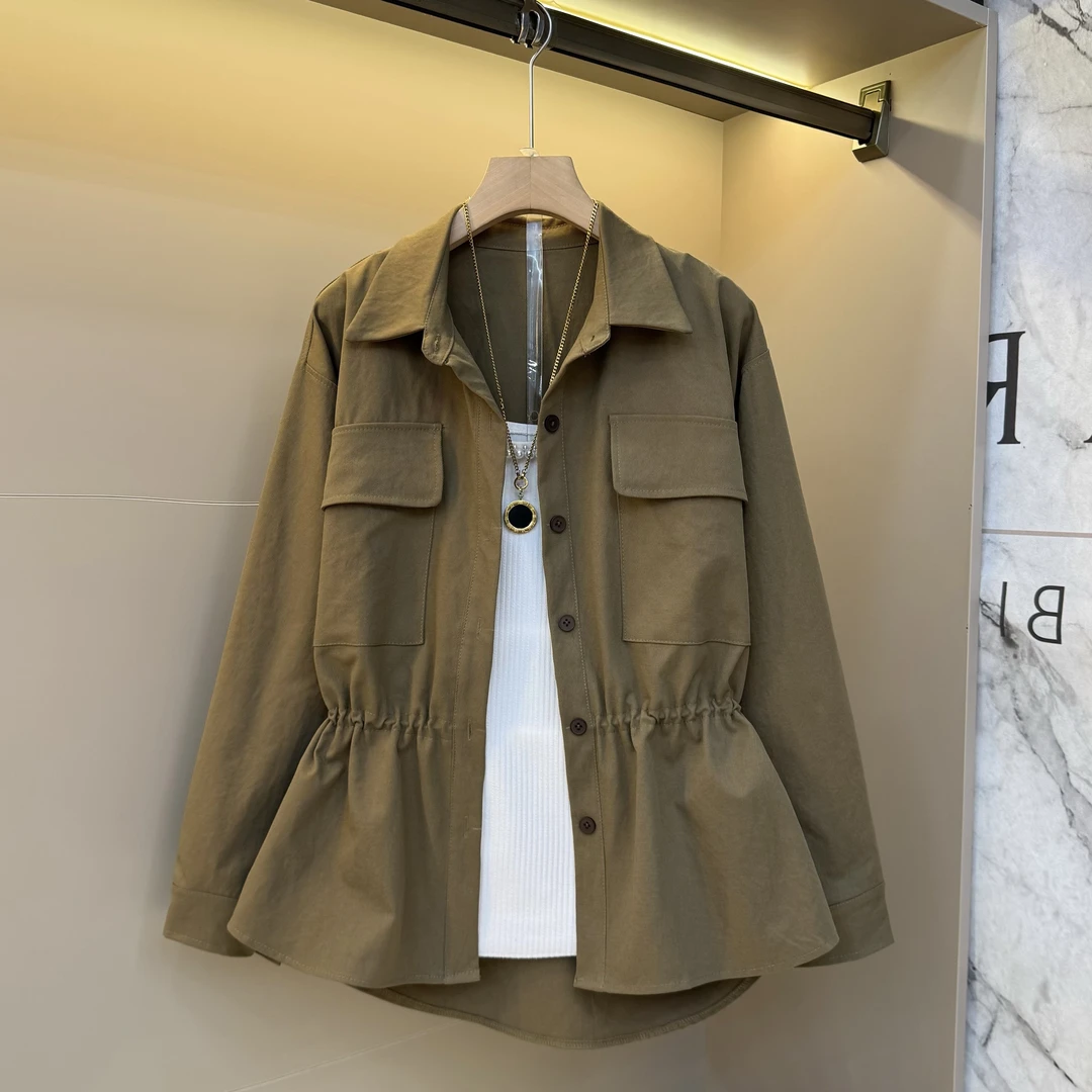 2025秋季新款气质翻领高级风衣收腰显瘦胖mm宽松百搭外套6537