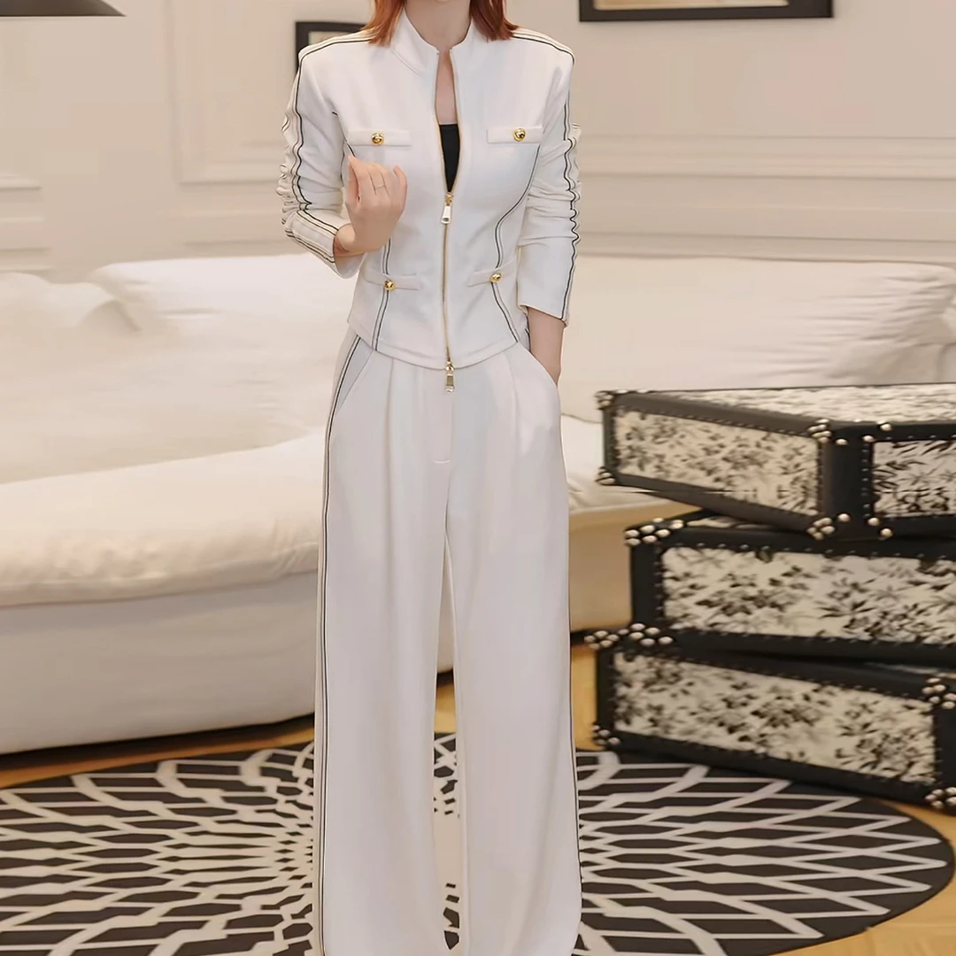 韩版休闲运动套装女秋季新款洋气显瘦立领拉链长袖卫衣长裤两件套