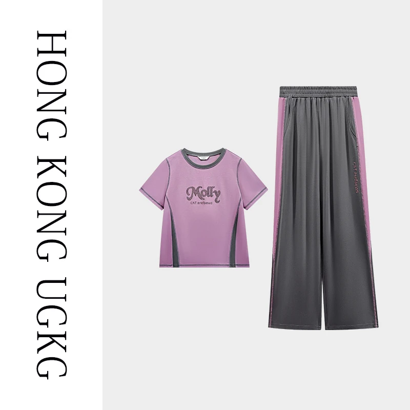 香港UGKG夏装套装洋气大码夏季短袖t恤上衣装两件套73252ZH149-2