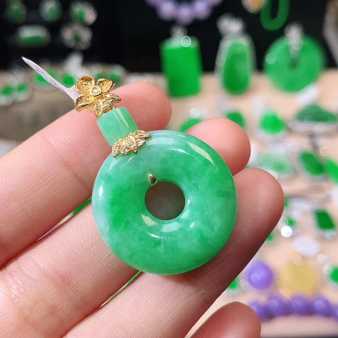 翡翠18K金镶嵌吊坠(不含链)