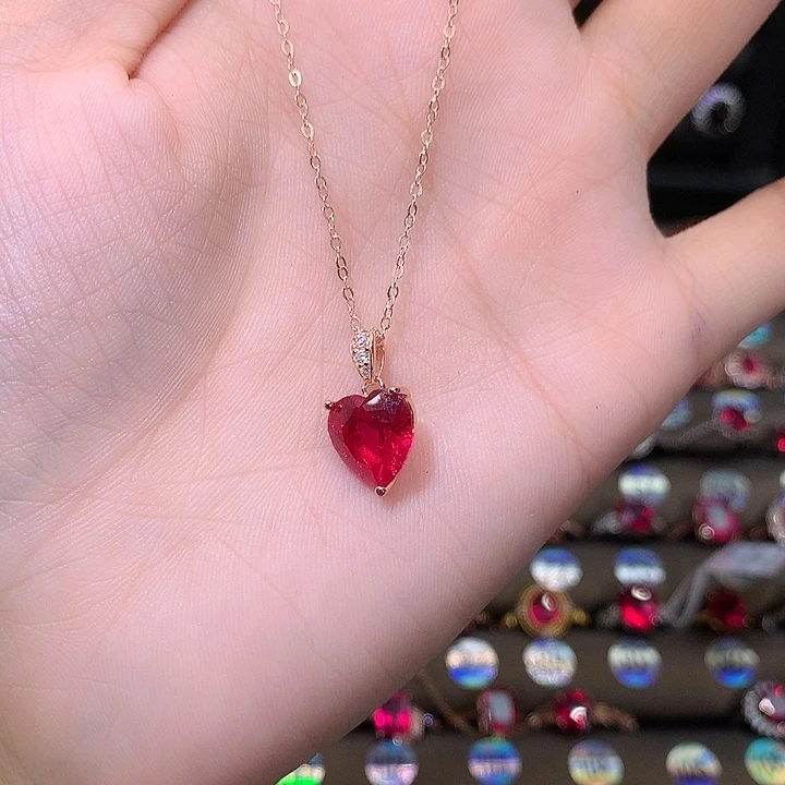 红宝石吊坠(赠链)银S925镶嵌10