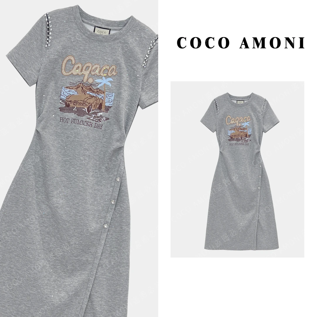 高端夏日爆款高级设计女装重工刺绣褶皱收腰显瘦气质连衣裙AC399