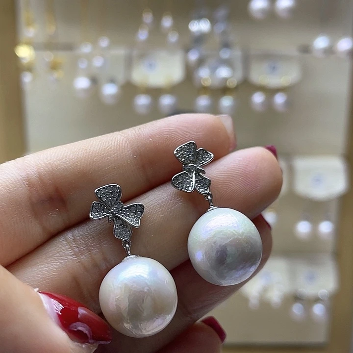 淡水珍珠耳饰银S925镶嵌