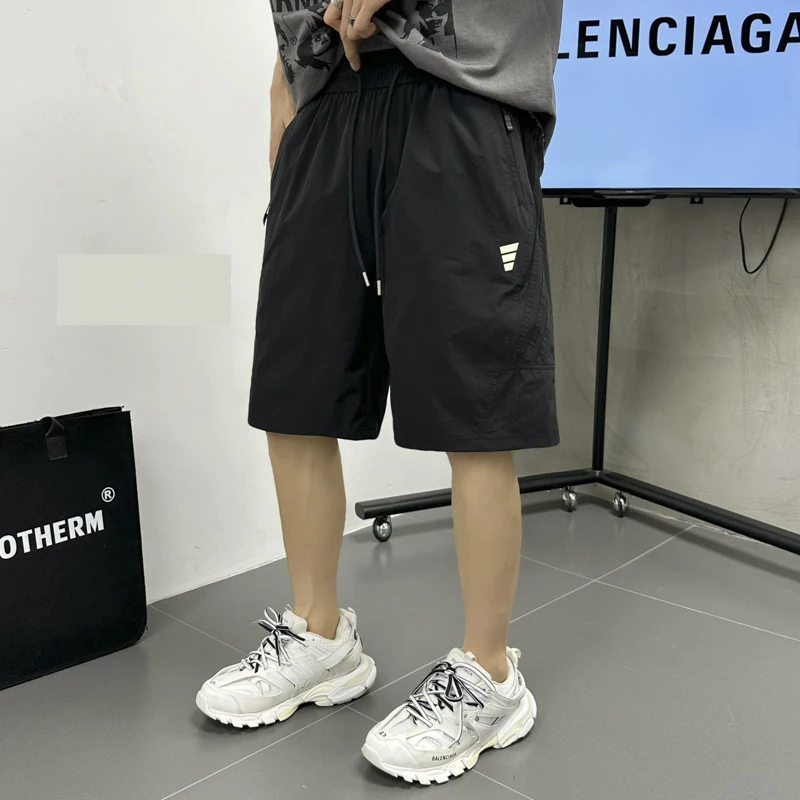 萨尔布勒斯冰丝网眼五分短裤男士夏季潮流休闲宽松直筒透气男裤