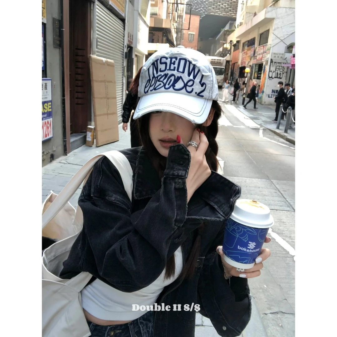 double i i美式复古大贴布鸭舌帽女春夏新款遮阳显脸小棒球帽男