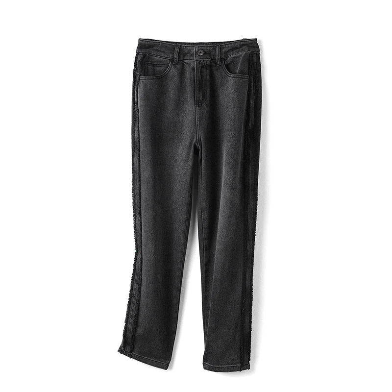 32753【依系列】窄版单扣毛边牛仔裤4I353817D