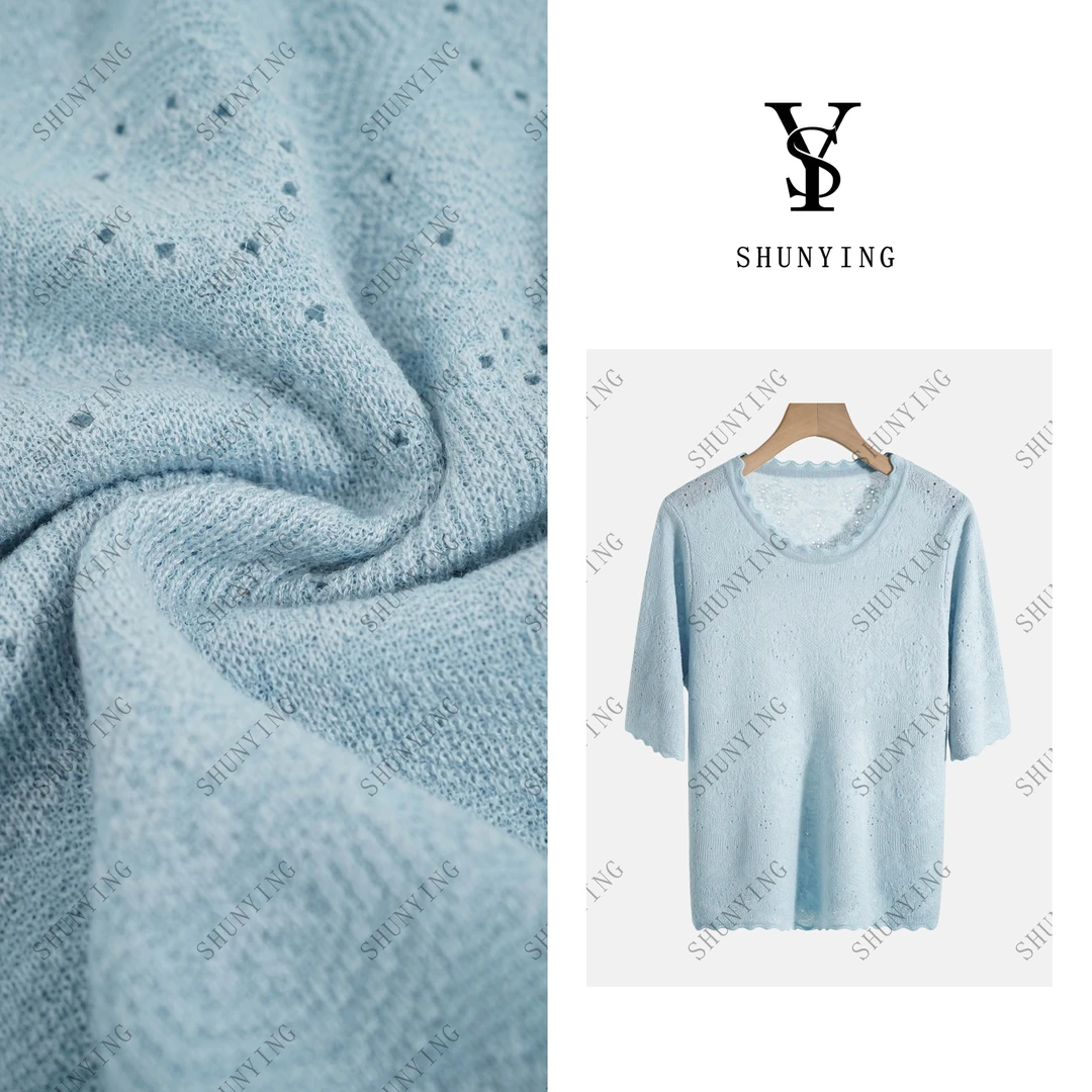 【仟娜】温柔气质~法式气质小香风花边圆领钩花短袖SY72T414122