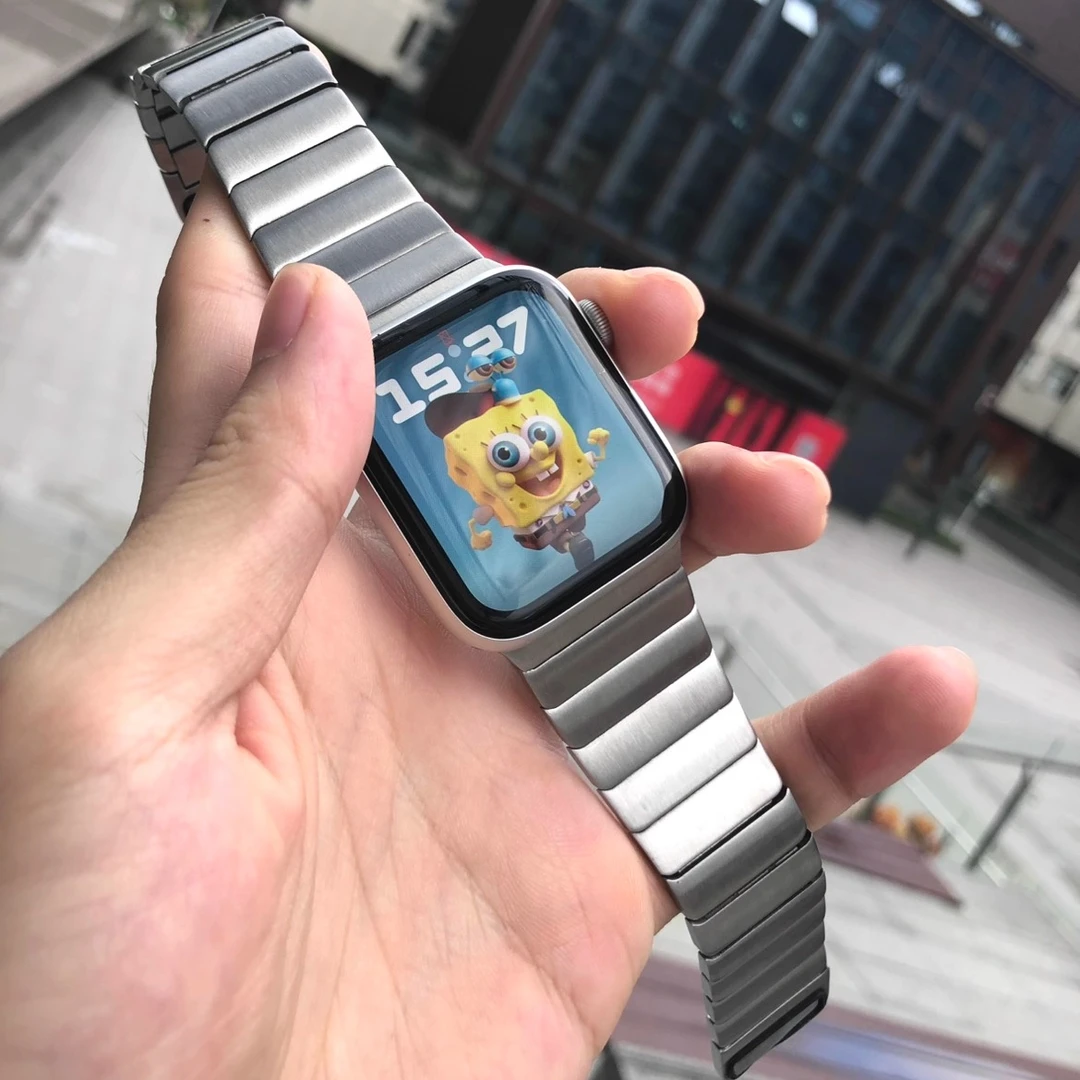 卡容钢带适用苹果iwatchS11表带ultra3不锈钢S10磁吸表链S987两节