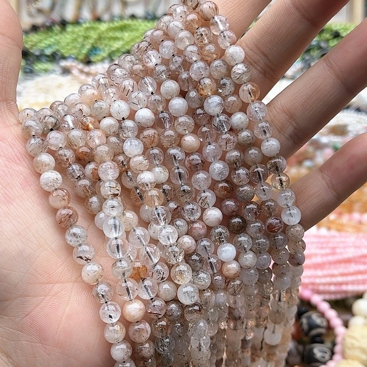 玛瑙/玉髓珠宝半成品未镶嵌一条6mm左右黑晶超七珠