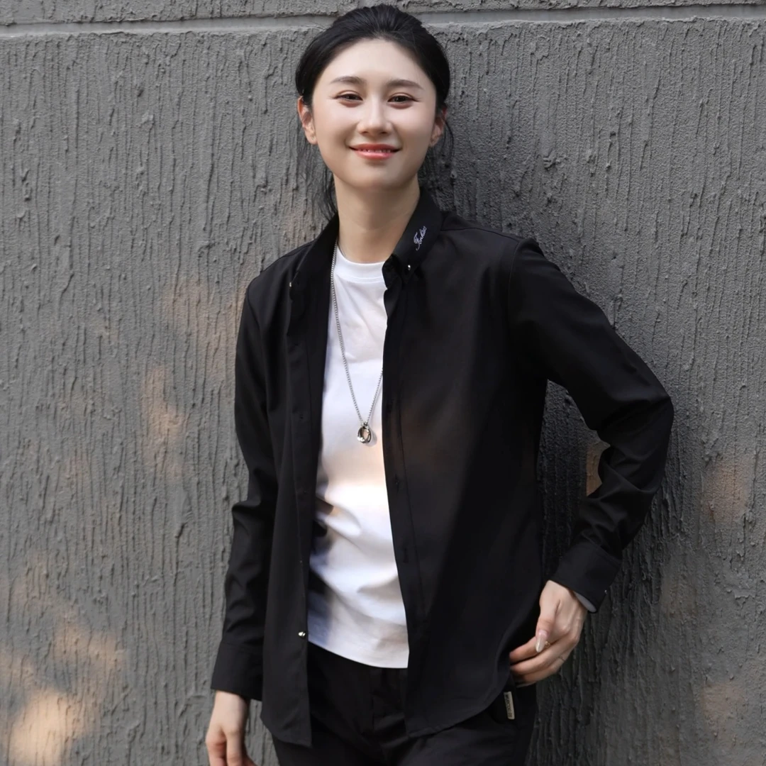 2025秋季男士新款长袖衬衫休闲时尚百搭衬衣男装潮流纯色修身男