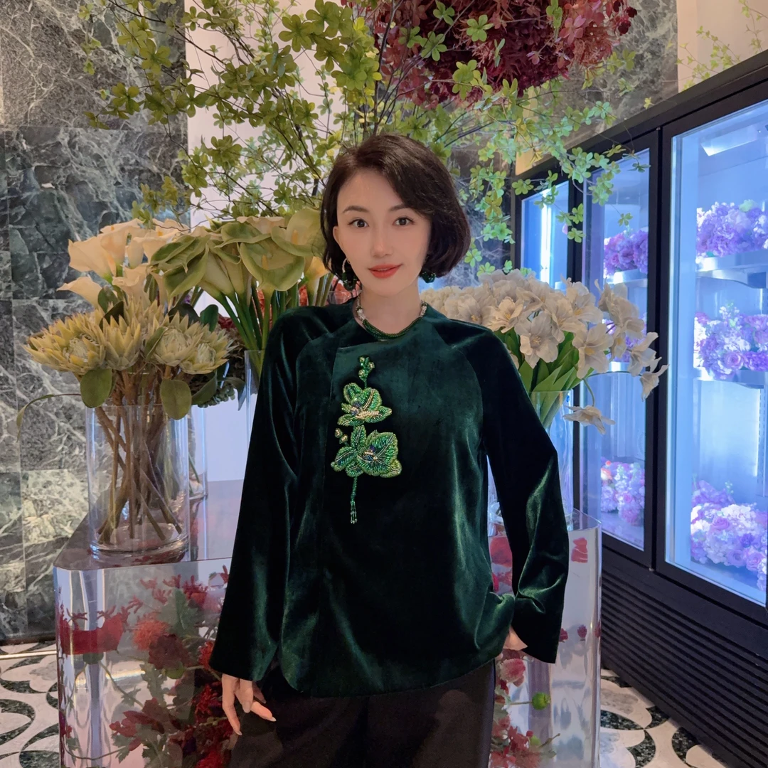 Betty Bairn【青岚影-上衣】高端系列桑蚕丝刺绣上衣24B-BW7185