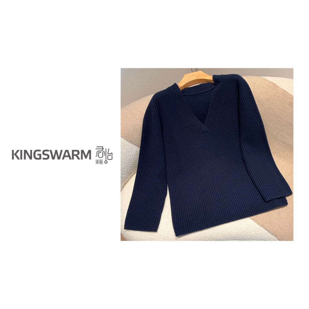君怡【女士新款大V领针织打底衫】100山羊绒