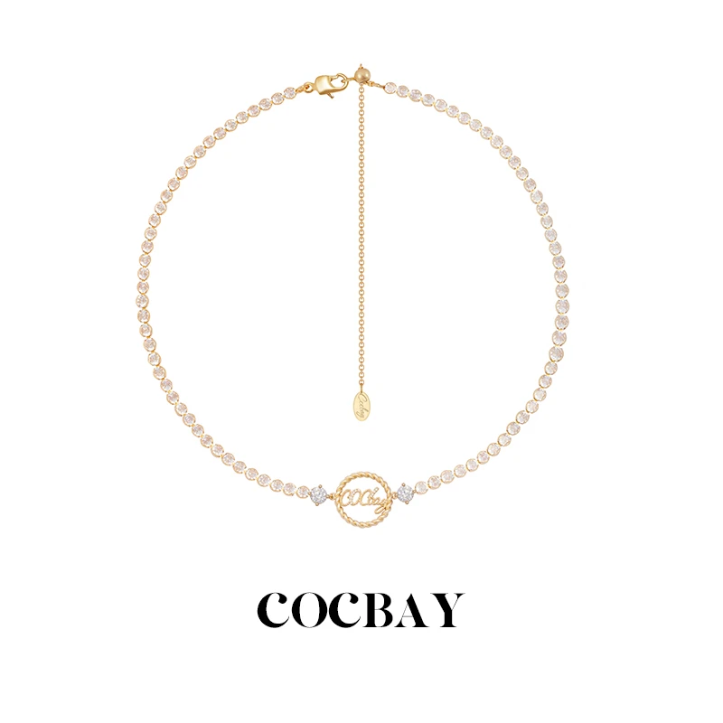 铜合金锆石项链 COCBAY-铜合金扭扭金属锆石logo项圈项链