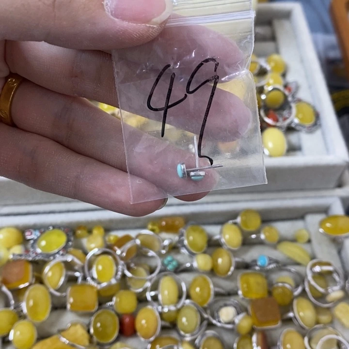 蜜蜡裸石银S925镶嵌耳钉