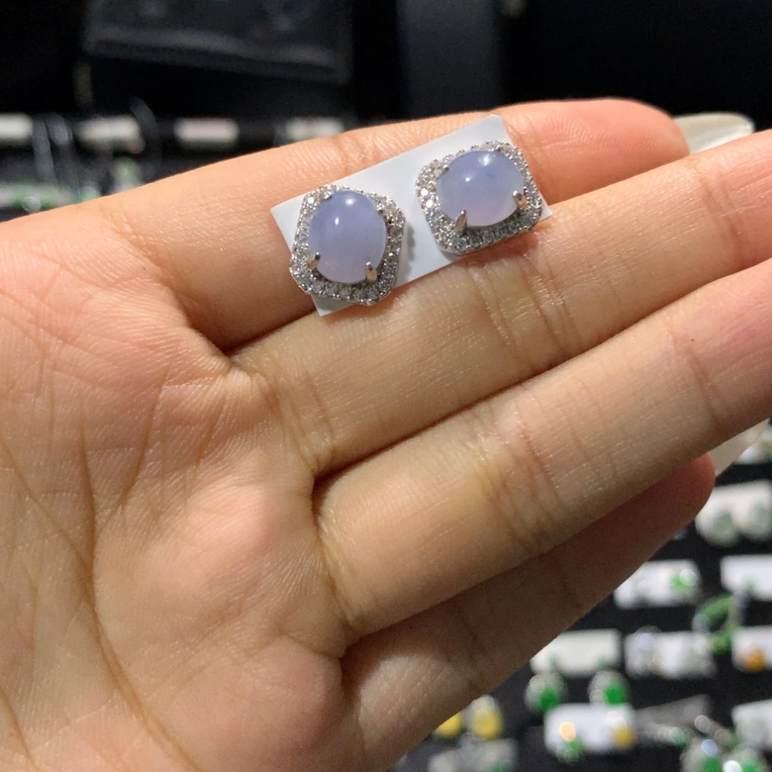 翡翠戒指银S925镶嵌耳钉