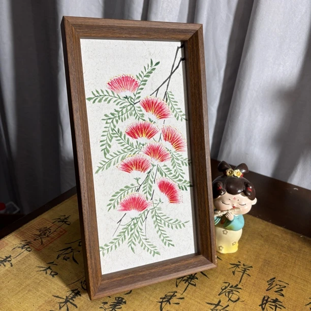 国画装饰画合欢花，摆台，装饰画，含框14.7×27.4，送礼佳品，新婚礼物