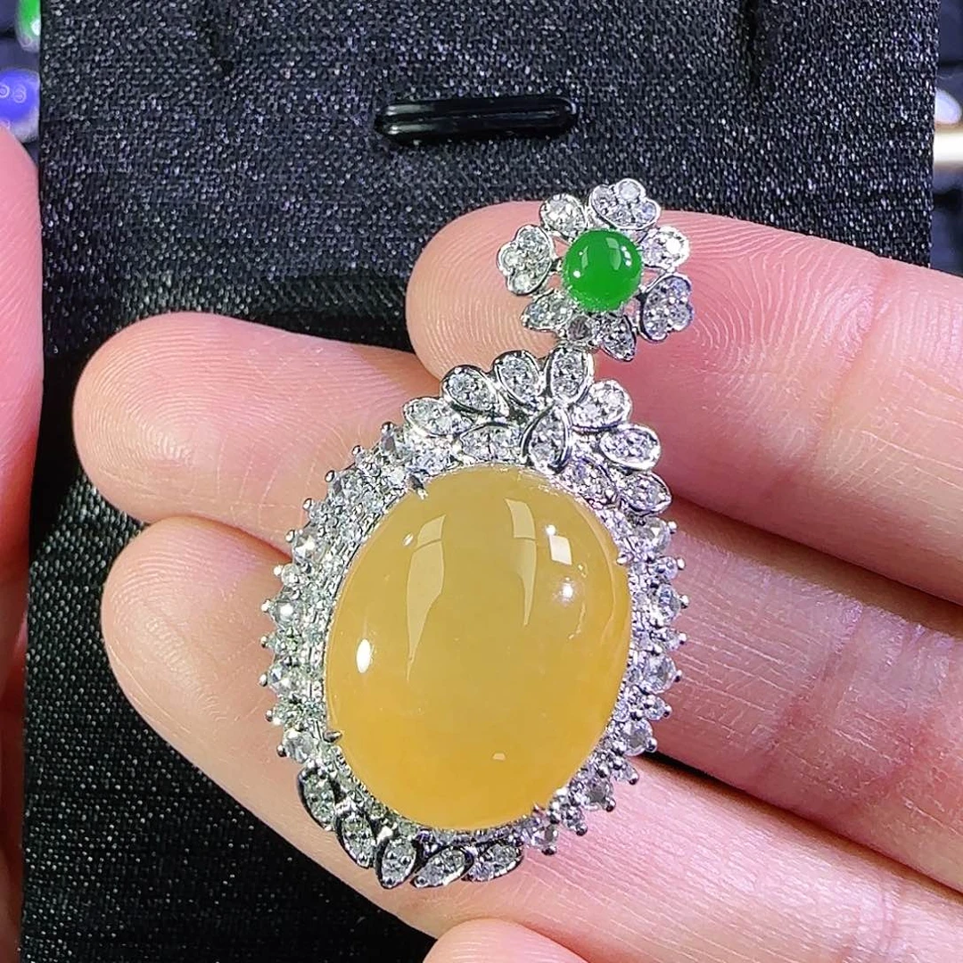 翡翠18K金镶嵌吊坠(不含链)