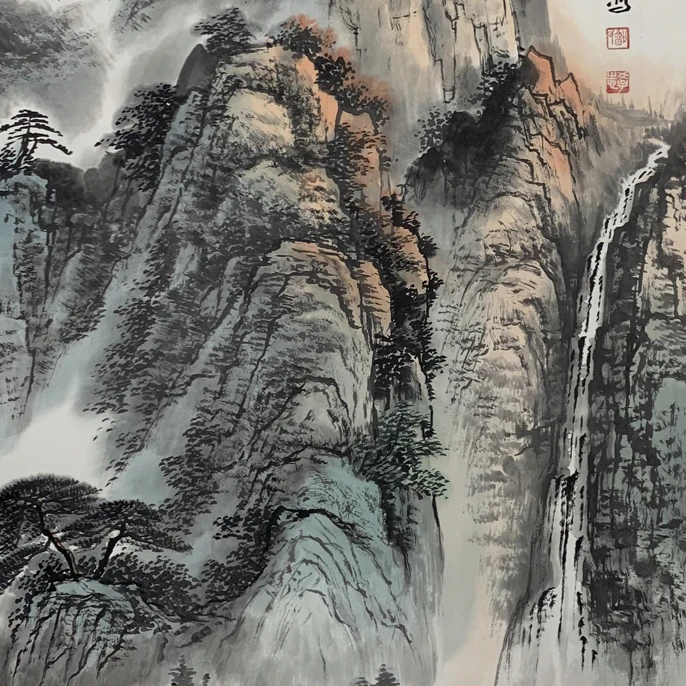 宣纸国画山水旭日东升画心尺寸7 0 X 1 4 0己托心无框