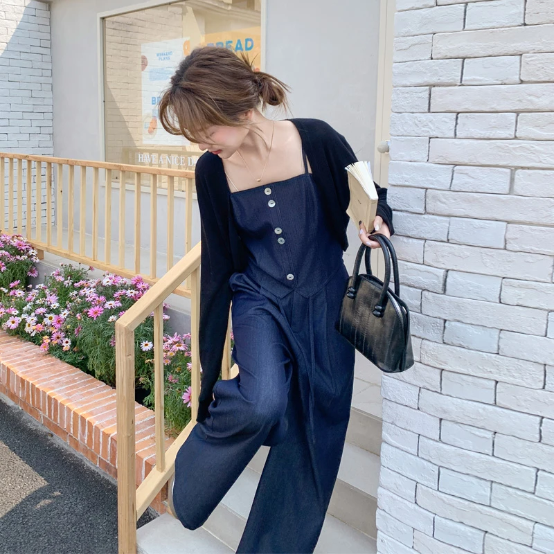 复古松弛感套装裙夏季女2025新款氛围感披肩开衫吊带阔腿裤三件套