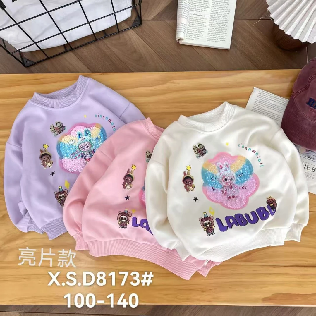 春款可翻转亮片卫衣套头童装女童女圆领厚款少女风8173