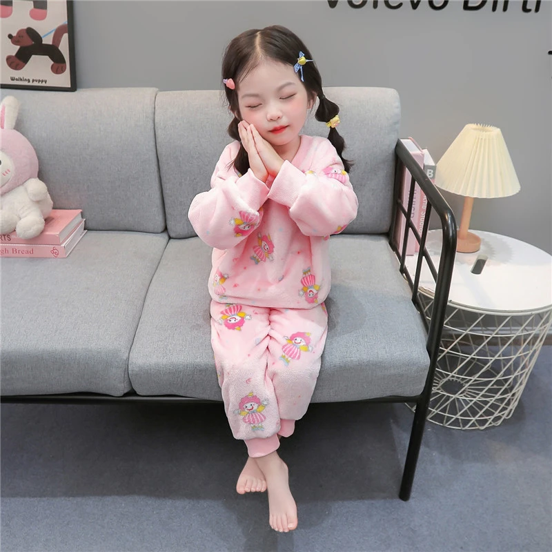 儿童睡衣冬秋天法兰绒加绒珊瑚绒女孩宝宝法兰绒秋冬季家居服套装