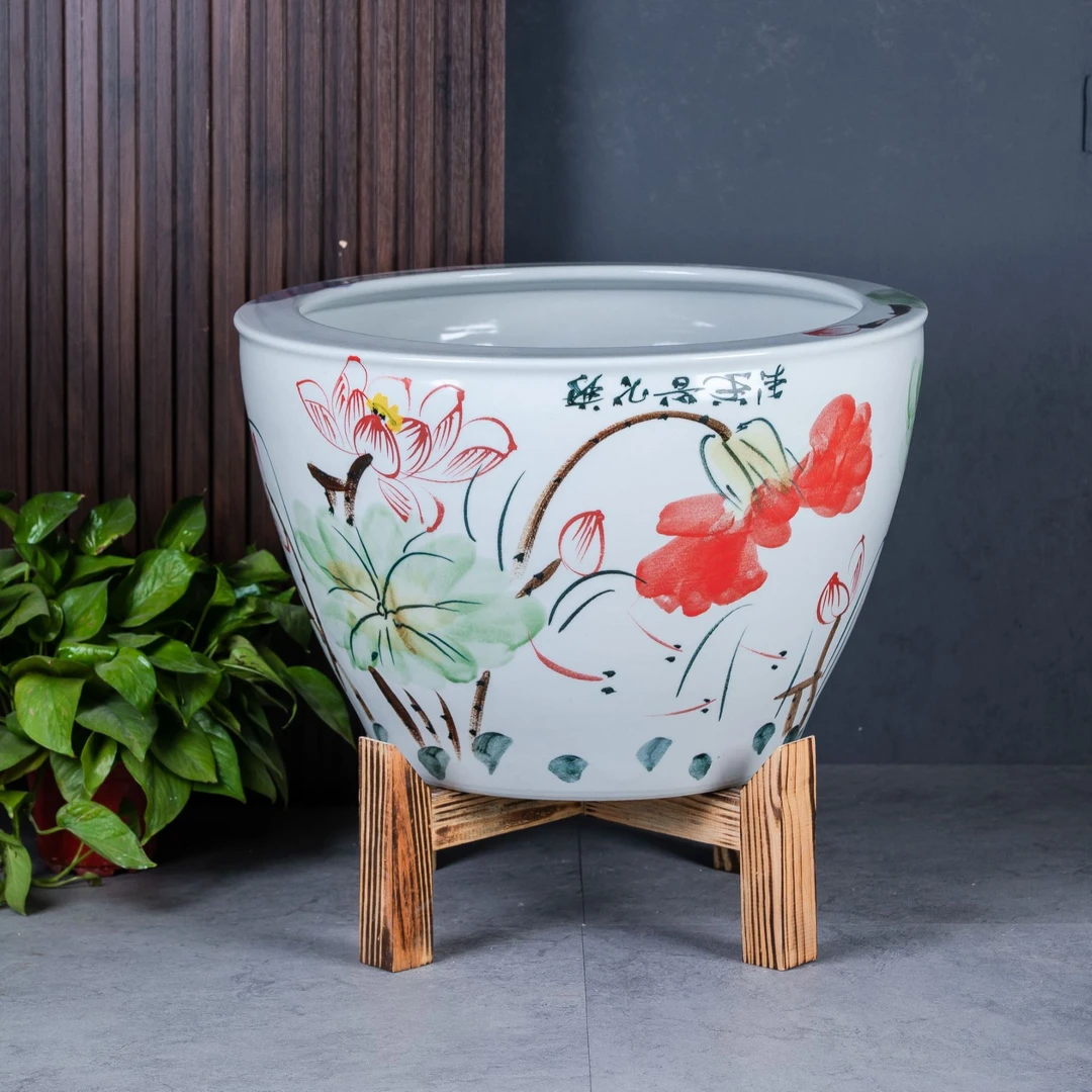 景德镇陶瓷鱼缸门海 平口窑变荷花