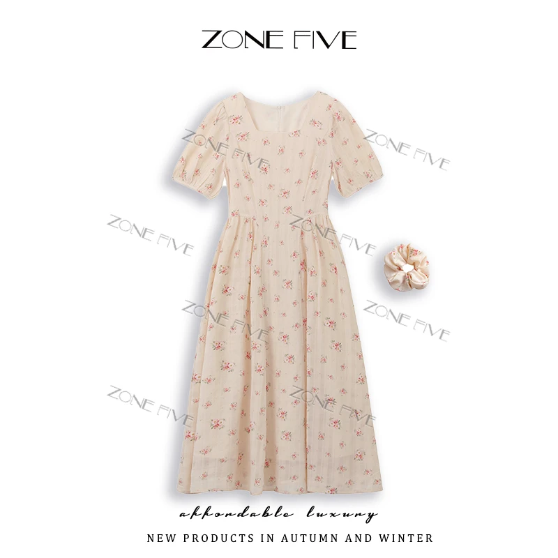 【zonefive】印花通勤风夏款碎花显瘦裙子锦绣繁花连衣裙A256151