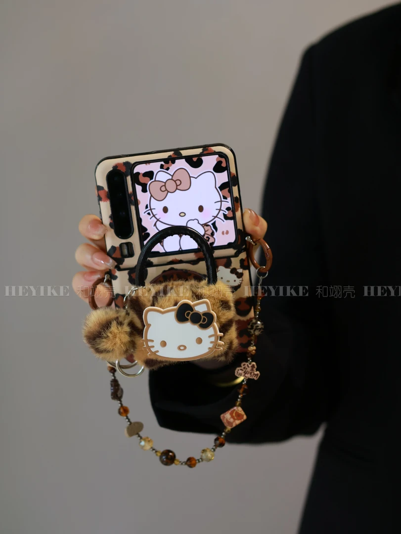 新款浅咖豹纹KT适用华为purax手机壳荣耀magicvflip2斜挎pocket2