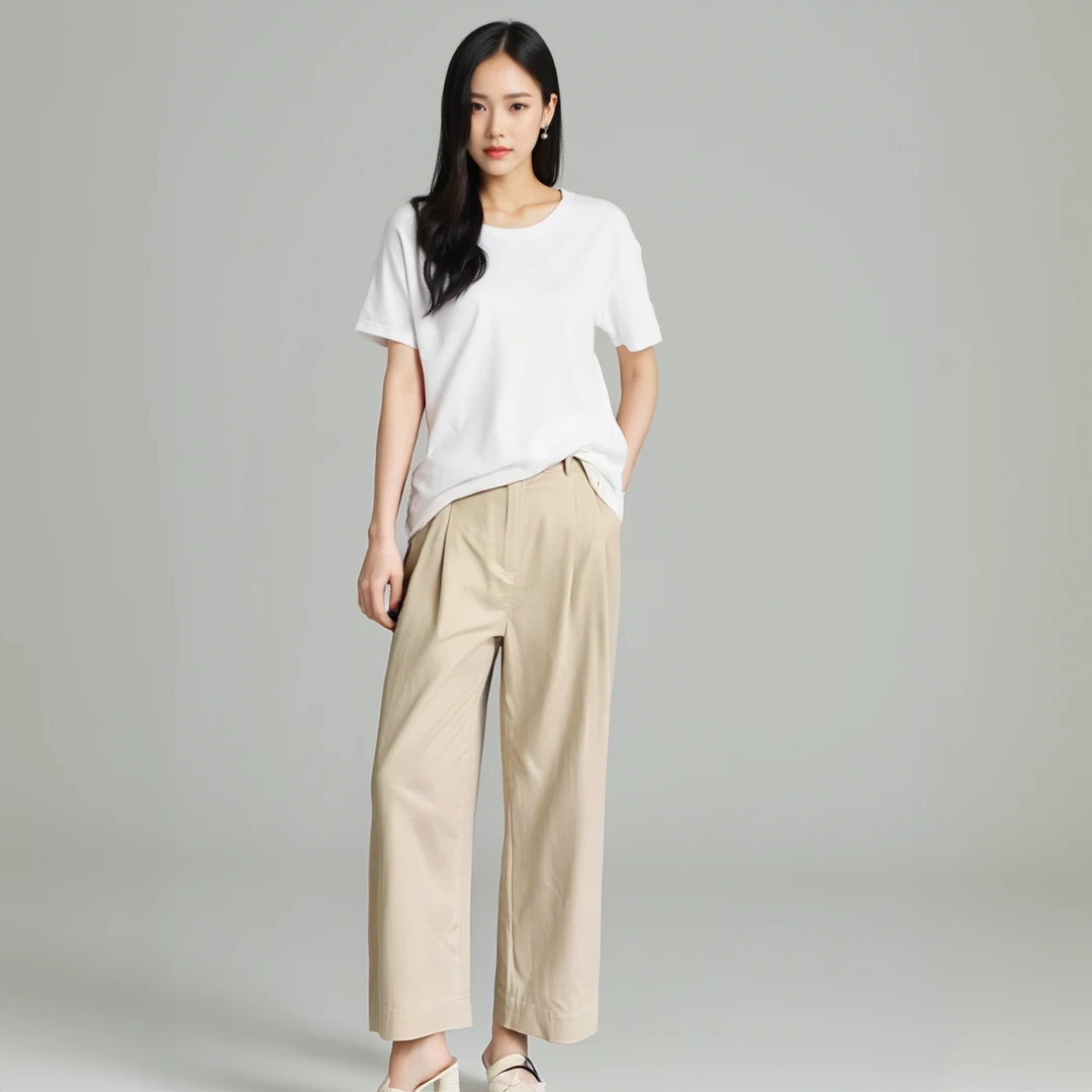 衣源G8095#新款高腰阔腿直筒休闲裤女纯色气质宽松长裤（长约87）