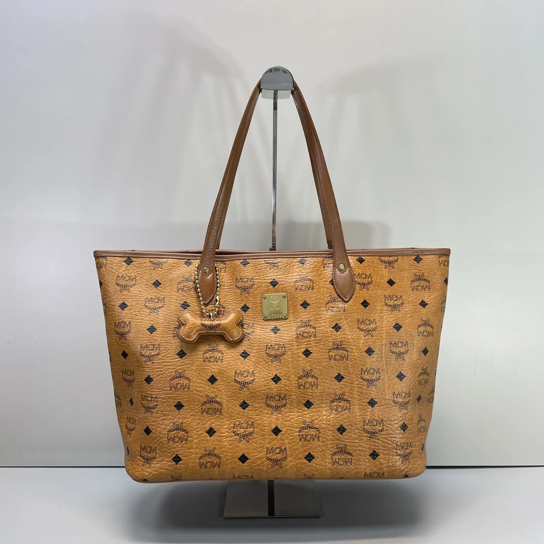90新 MCM 媚姐/mcm干邑色托特包35x27x16cmF122601