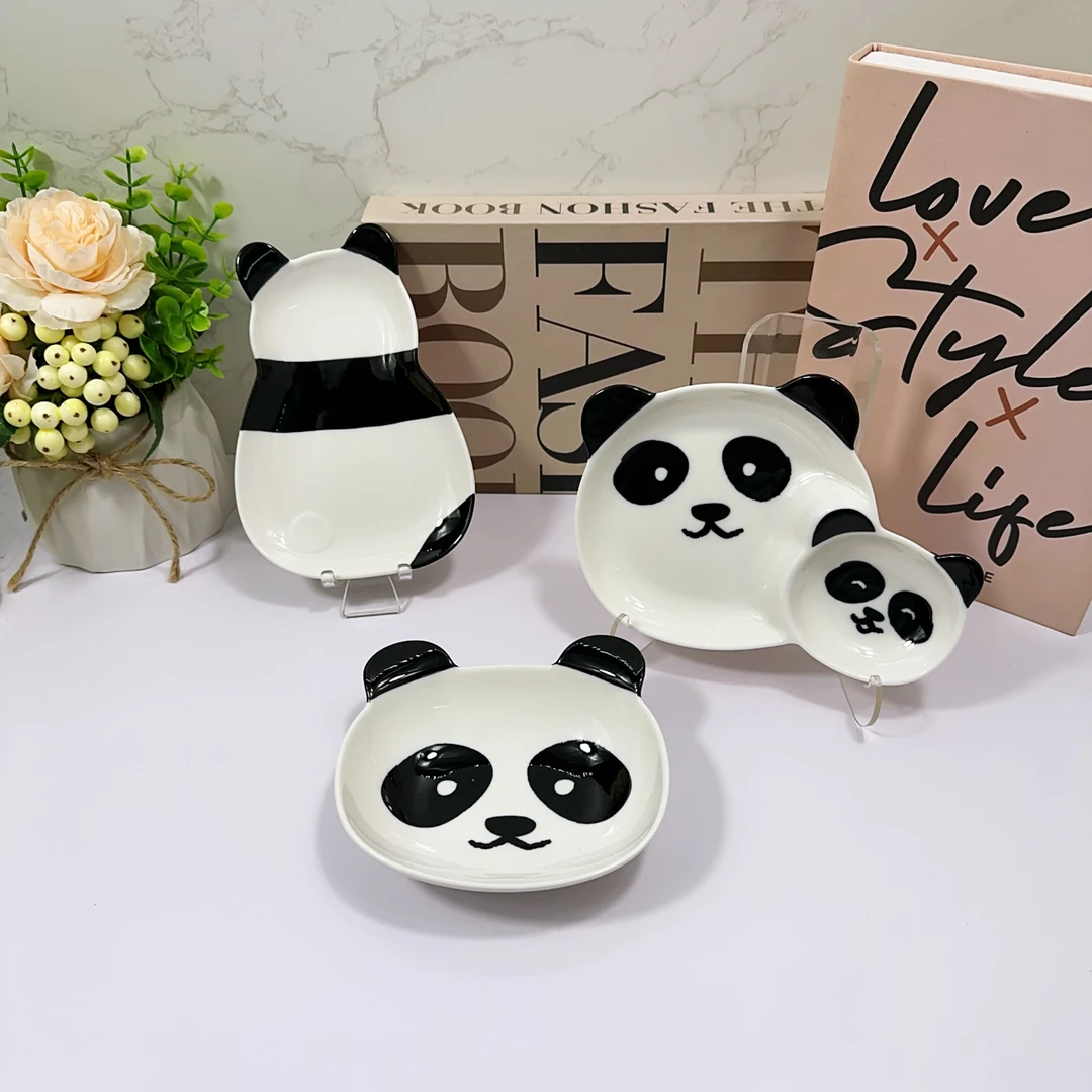 Panda熊猫造型可爱家用碗盘高温釉下彩日用陶瓷外贸尾单数量有限
