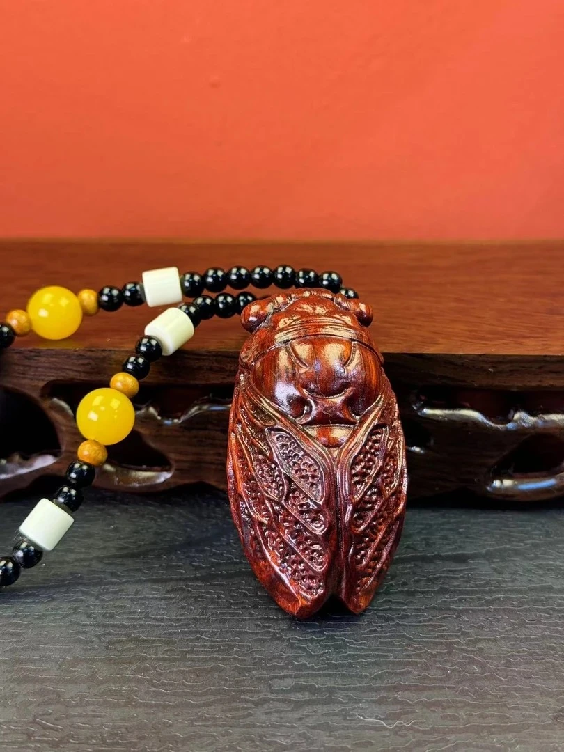 知了蝉木雕檀木手把件